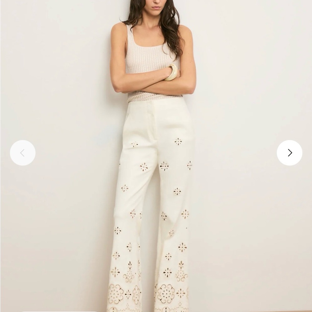 2026 Authentic Veronica Beard Komi Eyelet Pant in Dove White $995